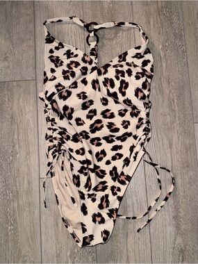 Kona Sol Cream Leopard One-Piece Swimsuit with Black and Brown Spots